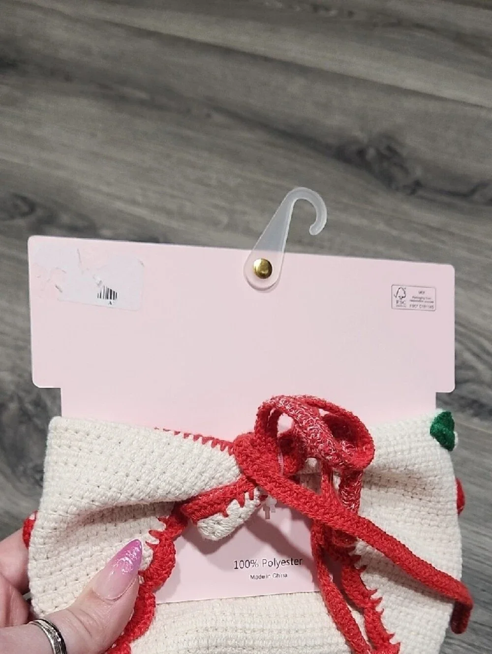 Piper NWT Crochet Cream Bib with Red Cherry Accents